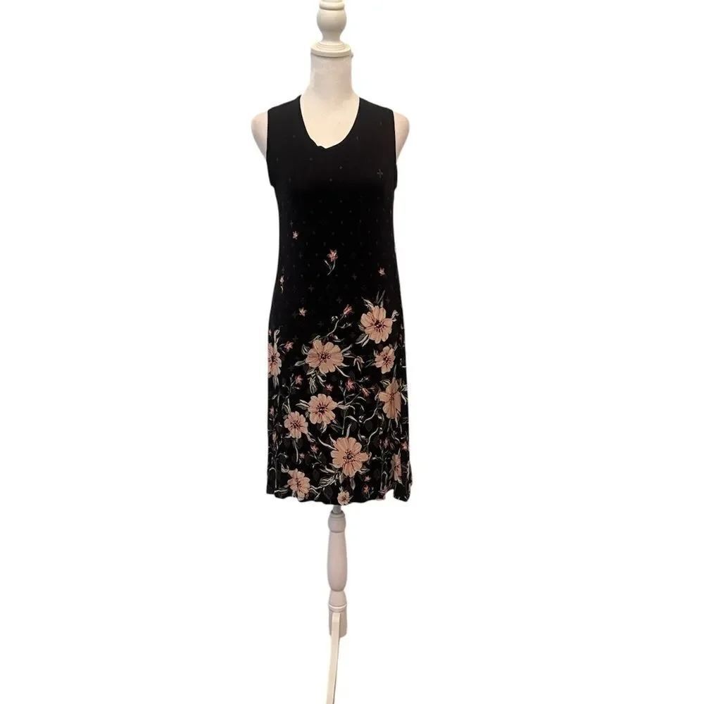Style & Co size PS sleeveless black soft flowy dress with pink flowers GUC